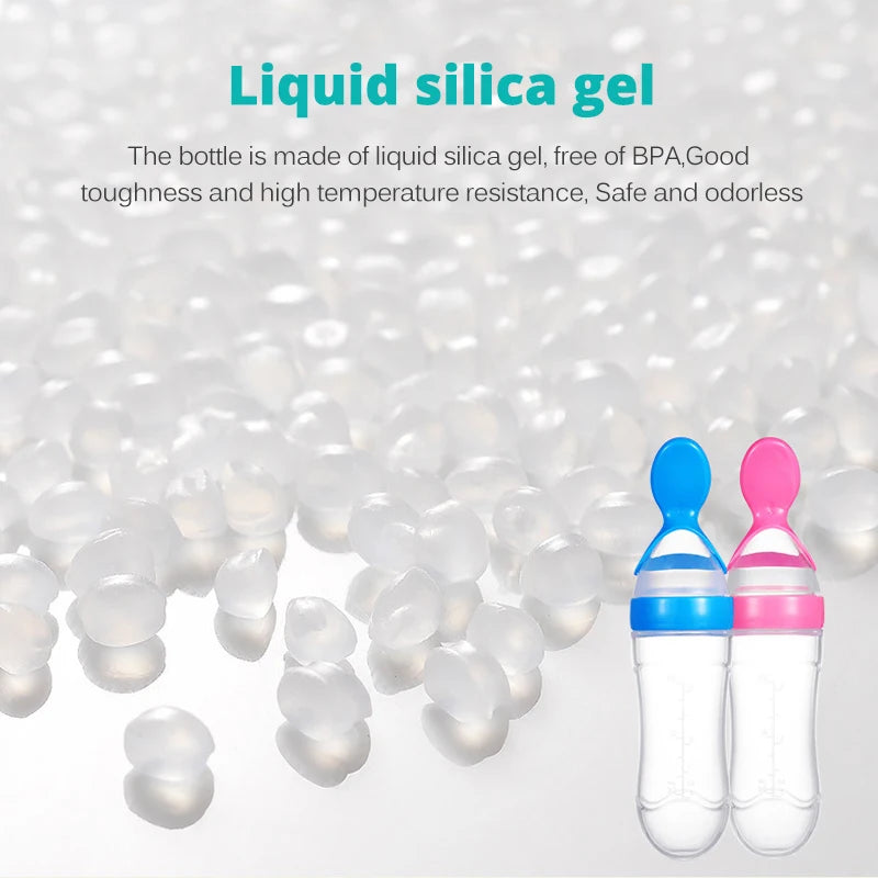 Safe useful silicone bottle with spoon to give your baby more tastes from fruits or food.
