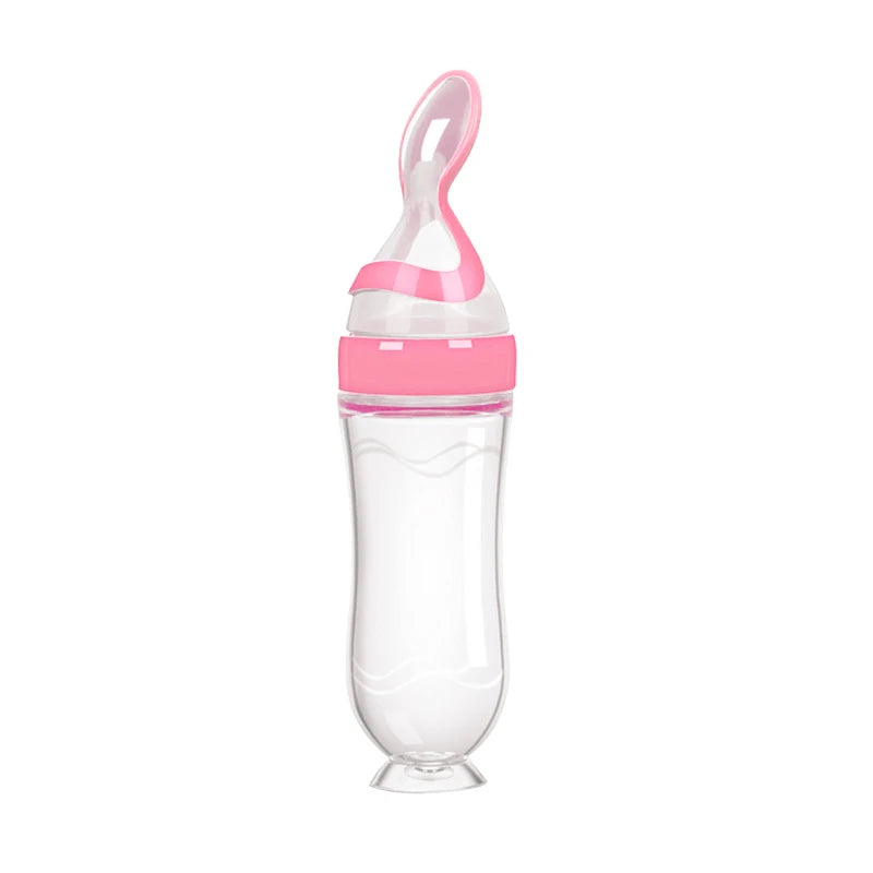 Safe useful silicone bottle with spoon to give your baby more tastes from fruits or food.