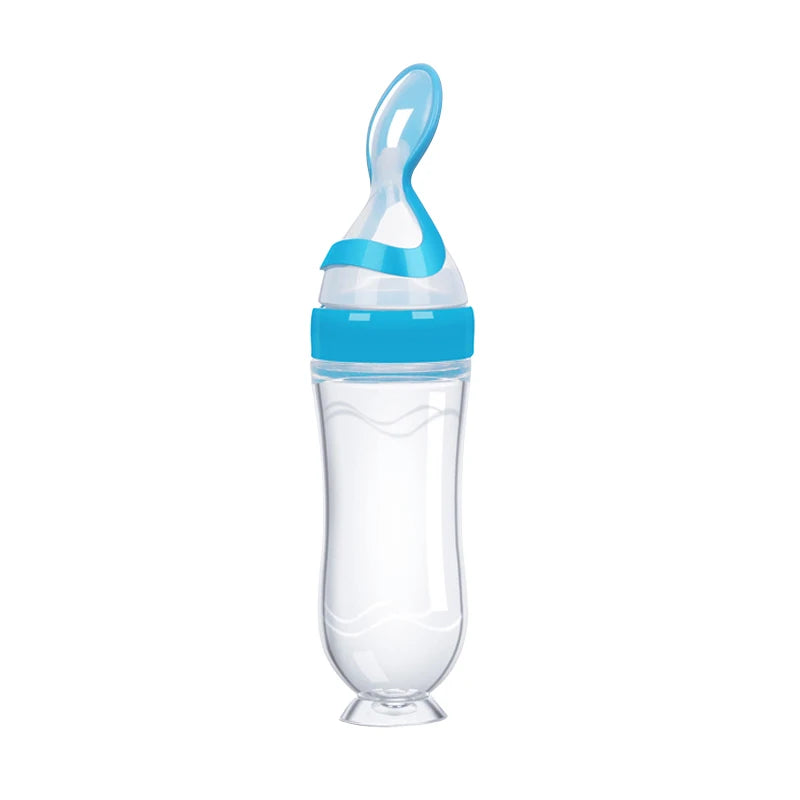 Safe useful silicone bottle with spoon to give your baby more tastes from fruits or food.