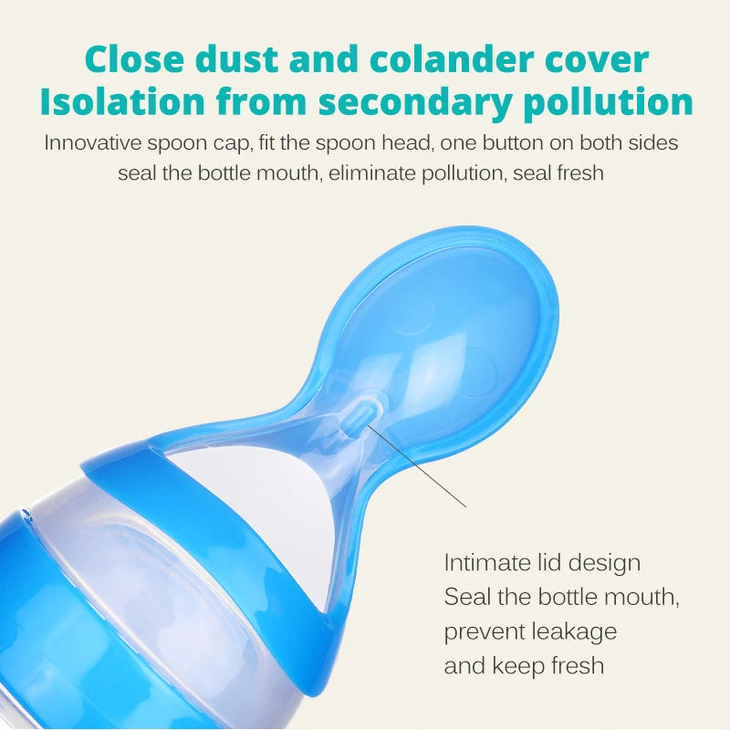 Safe useful silicone bottle with spoon to give your baby more tastes from fruits or food.