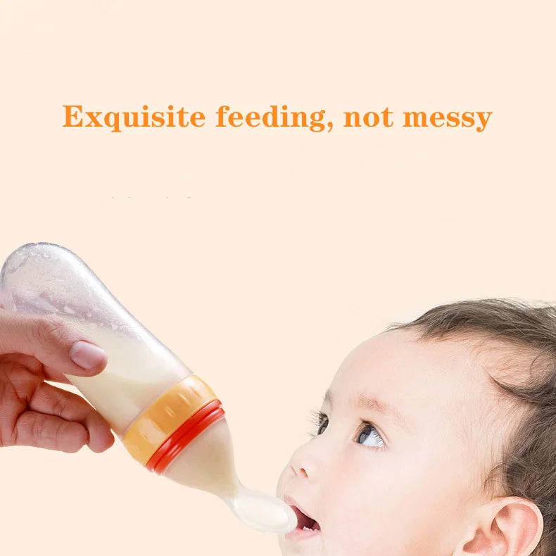 Safe useful silicone bottle with spoon to give your baby more tastes from fruits or food.