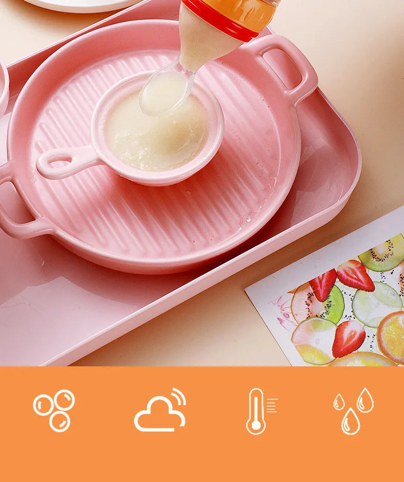 Safe useful silicone bottle with spoon to give your baby more tastes from fruits or food.