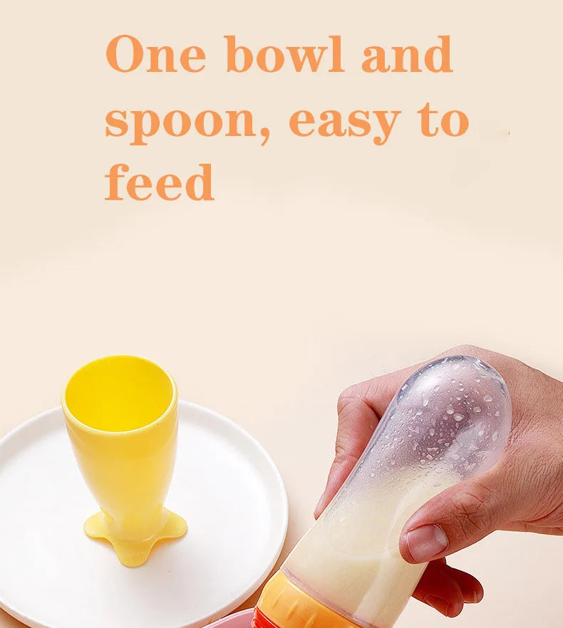Safe useful silicone bottle with spoon to give your baby more tastes from fruits or food.