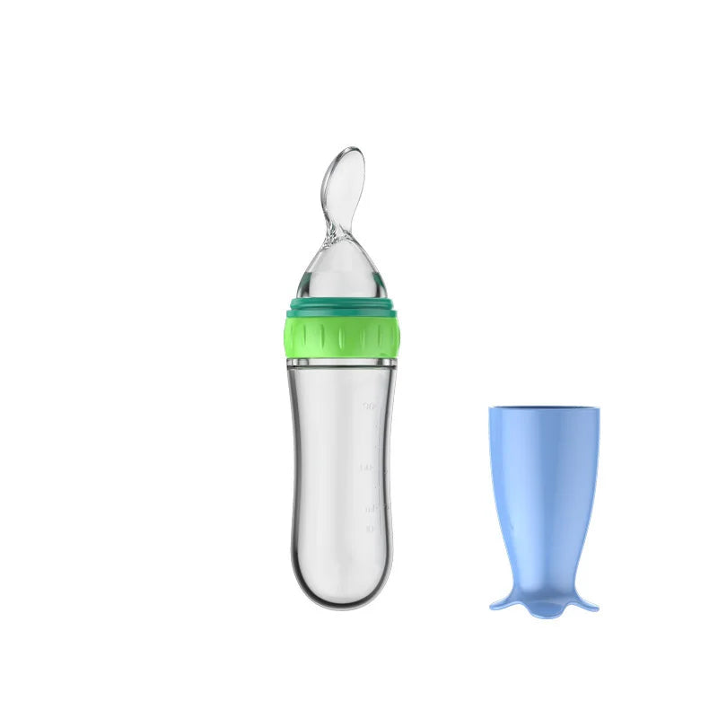Safe useful silicone bottle with spoon to give your baby more tastes from fruits or food.