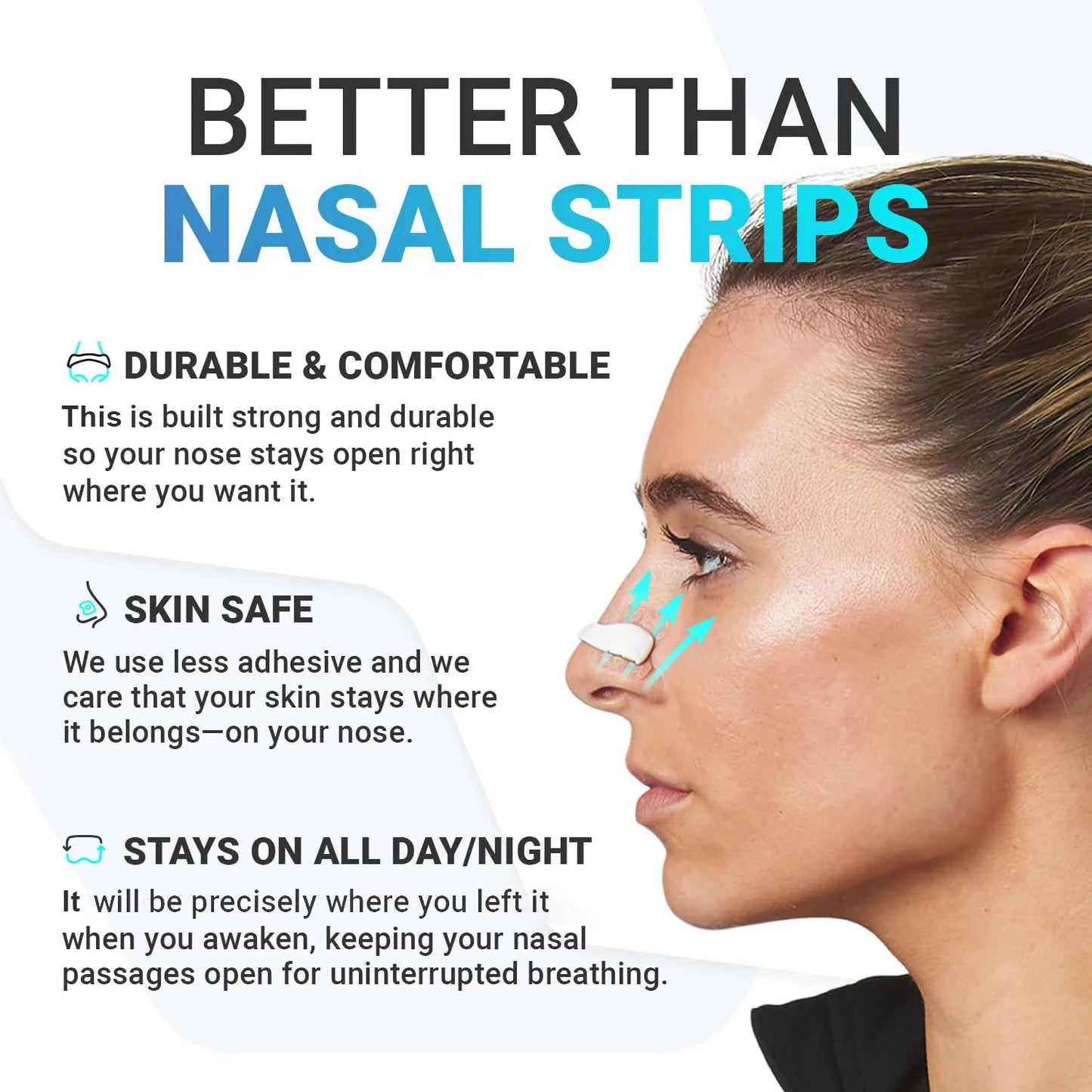 Nasal breathing kits for better sleep without snore. Its a magnetic clip what keep your nose more open to breath during your sleeping or running.