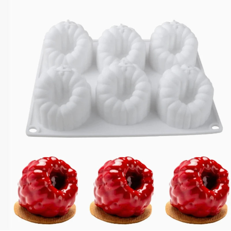6 cavity raspberry silicone mold to make the famous 3D "trompe l'oeil" pastries.