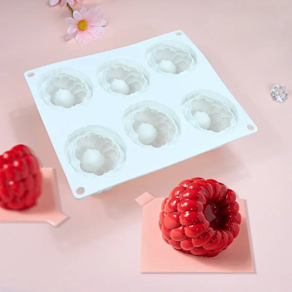 6 cavity raspberry silicone mold to make the famous 3D "trompe l'oeil" pastries.