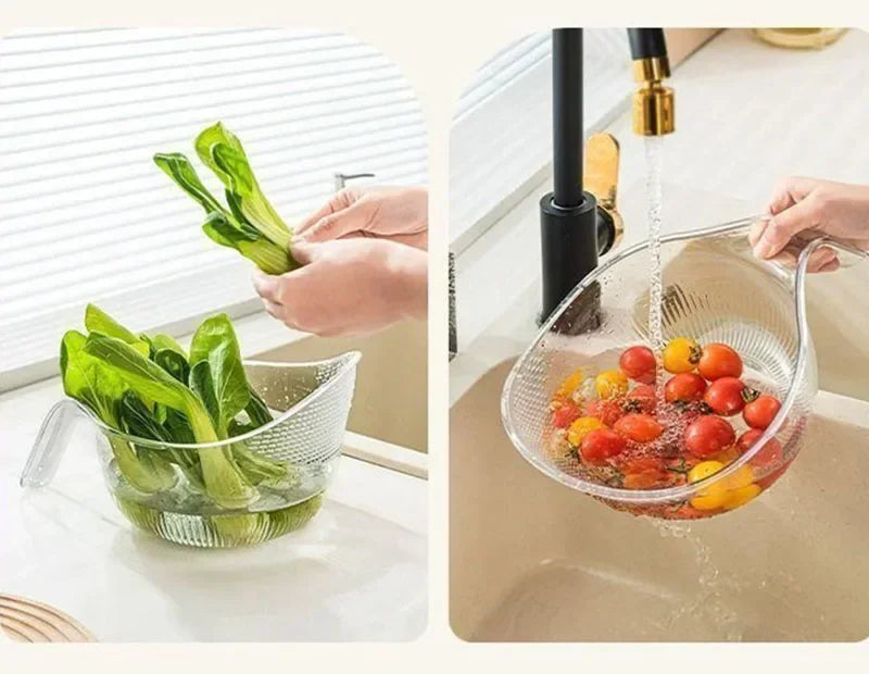 Smart gadget with handle for washing rice, fruit and vegetables. Keep it easy to wash!