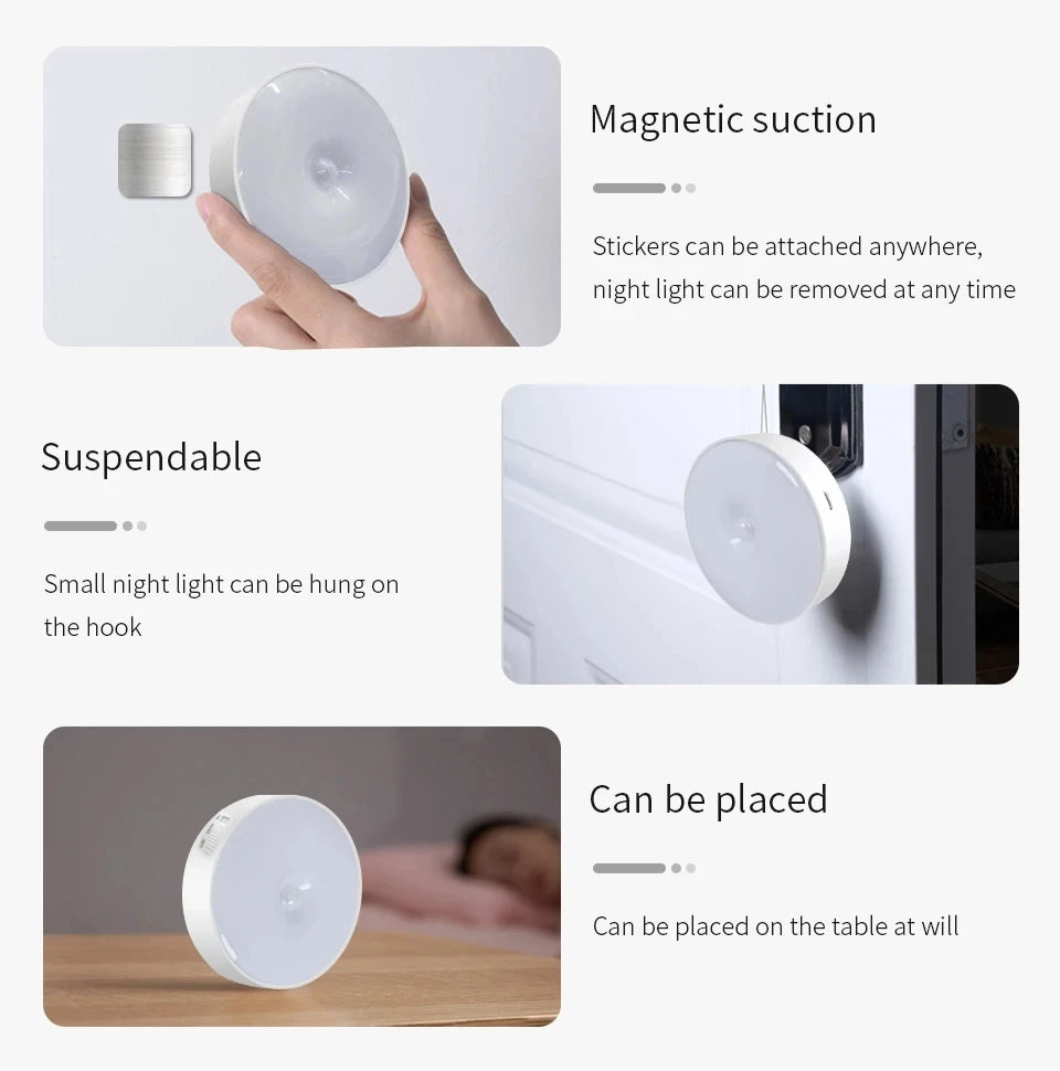 Smart wireless lights to put in cabinet, kitchen, wardrobe, stairs, bathroom, like spotlights and so much more. Rechargeable with USB charger and choose between cold och warm lights.