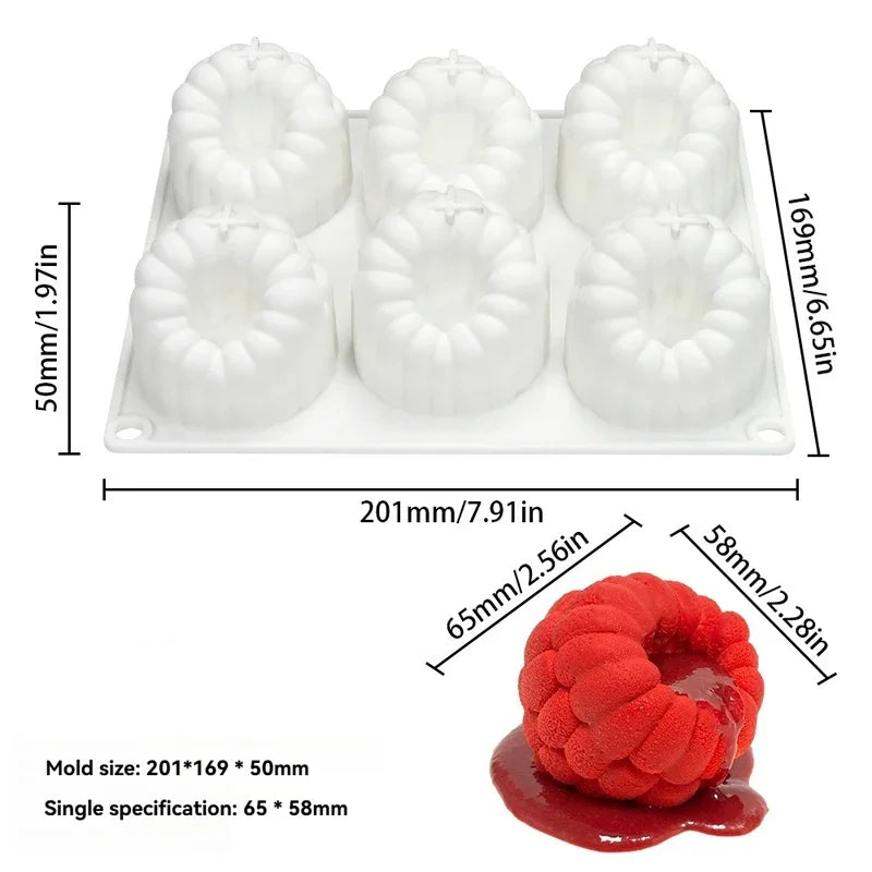 6 cavity raspberry silicone mold to make the famous 3D "trompe l'oeil" pastries.