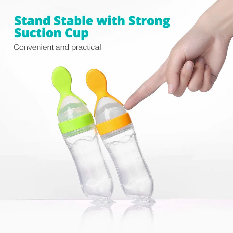 Safe useful silicone bottle with spoon to give your baby more tastes from fruits or food.