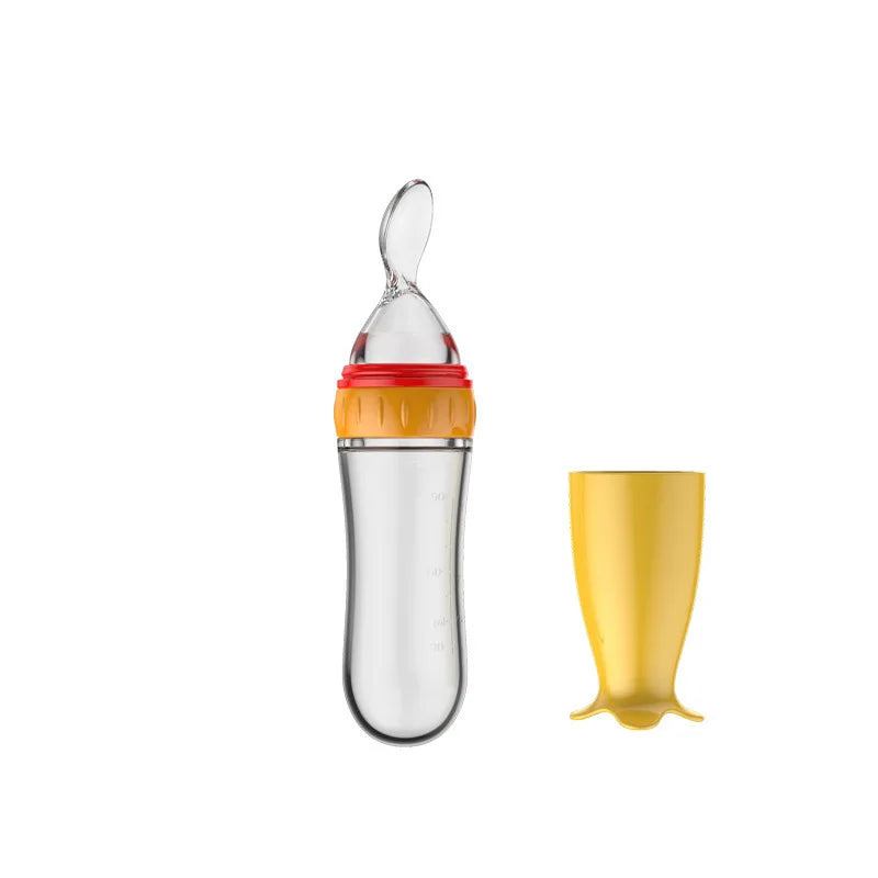 Safe useful silicone bottle with spoon to give your baby more tastes from fruits or food.