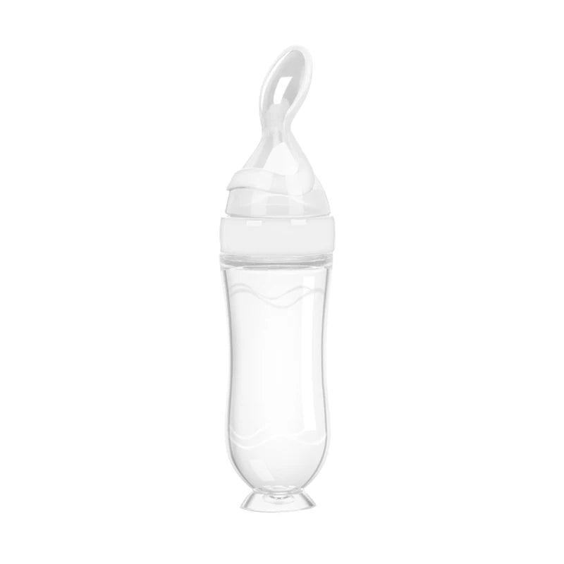 Safe useful silicone bottle with spoon to give your baby more tastes from fruits or food.