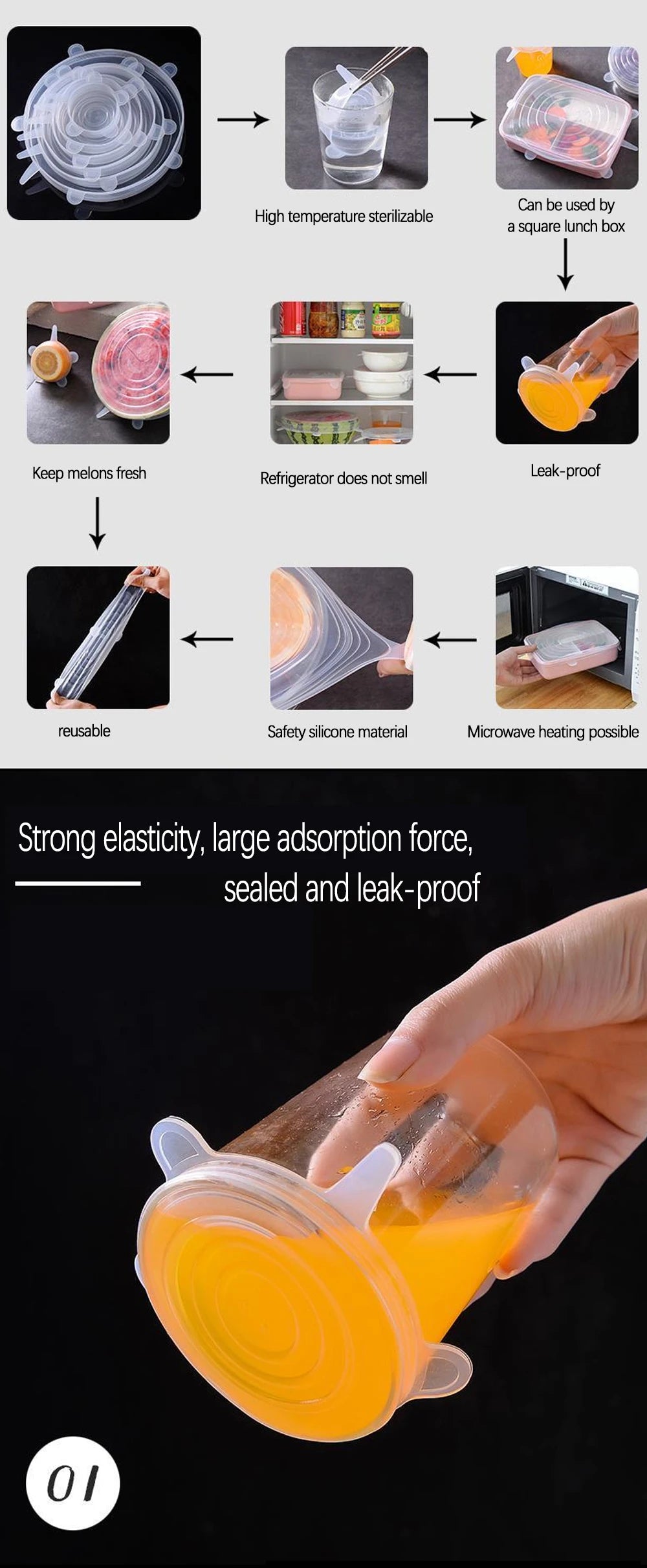 Silicone cover and stretch lids for cover all kind of food and keep it fresh, after using just clean and reused. 
Choose between many different sizes and colors.