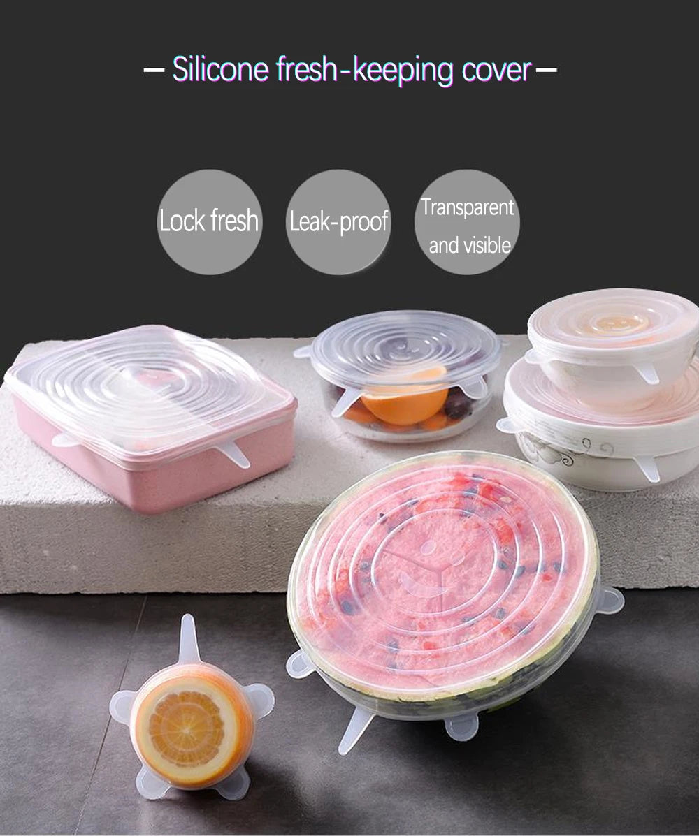 Silicone cover and stretch lids for cover all kind of food and keep it fresh, after using just clean and reused. 
Choose between many different sizes and colors.