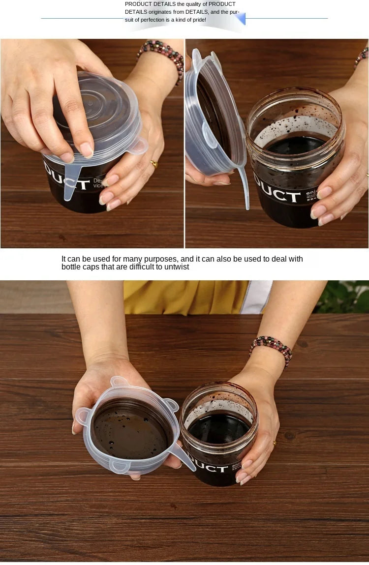 Silicone cover and stretch lids for cover all kind of food and keep it fresh, after using just clean and reused. 
Choose between many different sizes and colors.