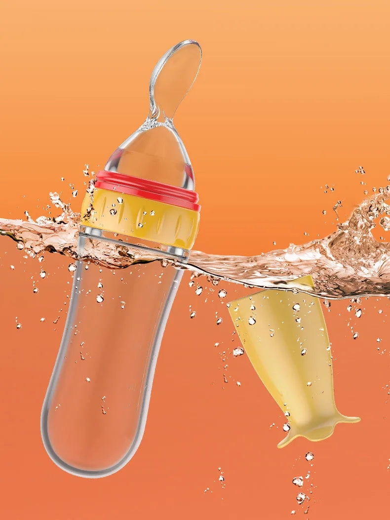 Safe useful silicone bottle with spoon to give your baby more tastes from fruits or food.