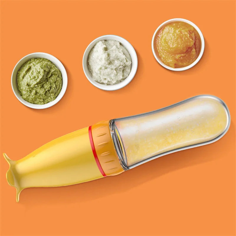 Safe useful silicone bottle with spoon to give your baby more tastes from fruits or food.