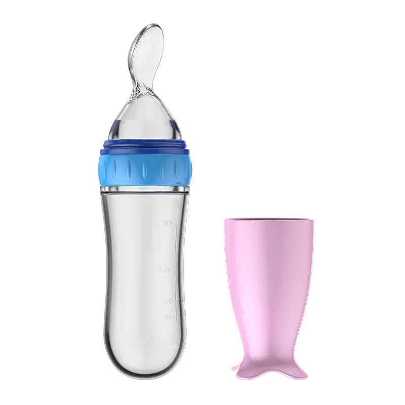 Safe useful silicone bottle with spoon to give your baby more tastes from fruits or food.