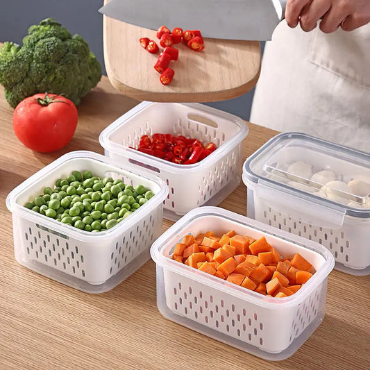 Food organizer for fridge or pantry, grids storage for all kind of food to keep it fresh.