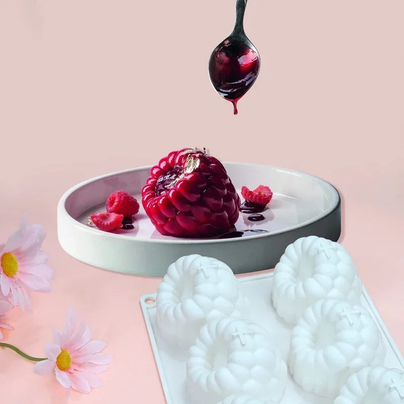 6 cavity raspberry silicone mold to make the famous 3D "trompe l'oeil" pastries.