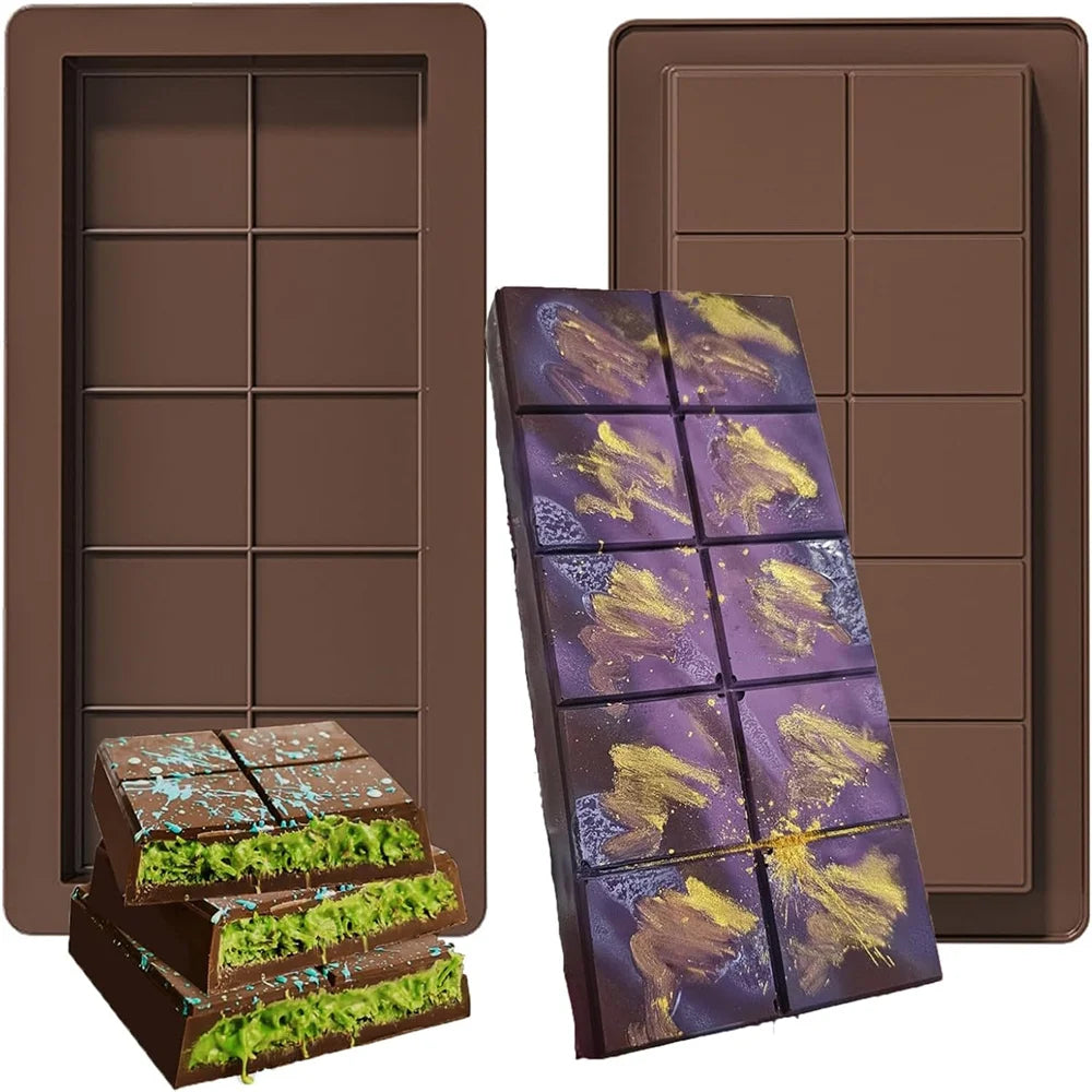 Dubai chocolate bar molds 2 pack.
Deep and large silicone chocolate molds.