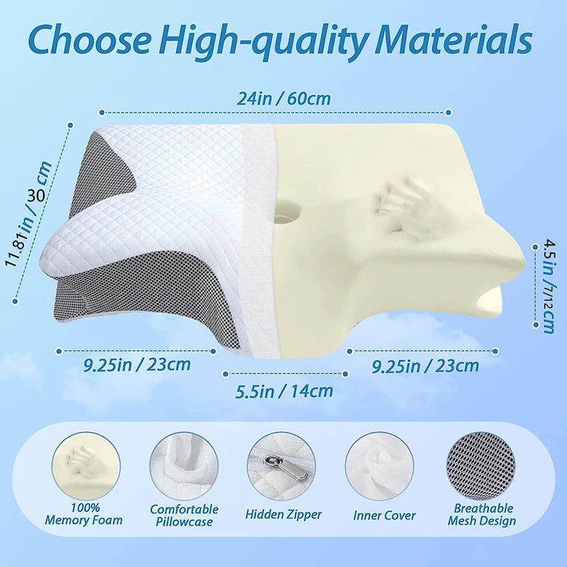Orthopedic pillow with memory foam, 2 in 1 ergonomic and contour for neck pain.