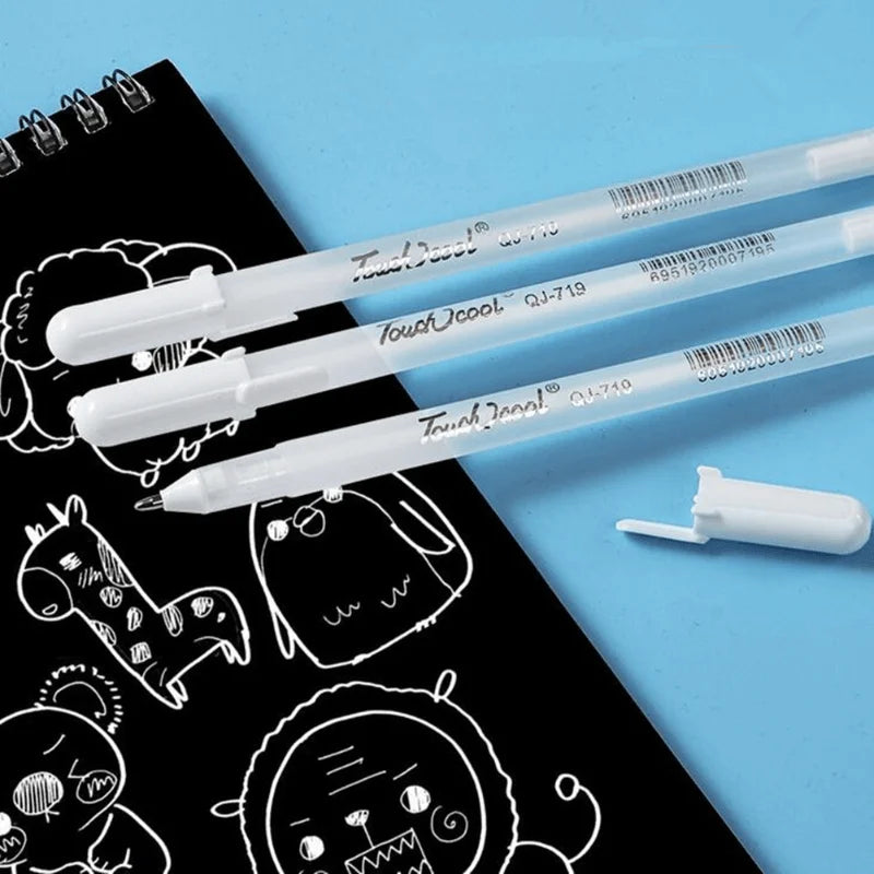 3Pcs white gel pen fine tip pen gel ink pen, used for black paper painting, sketching, illustration, making cards