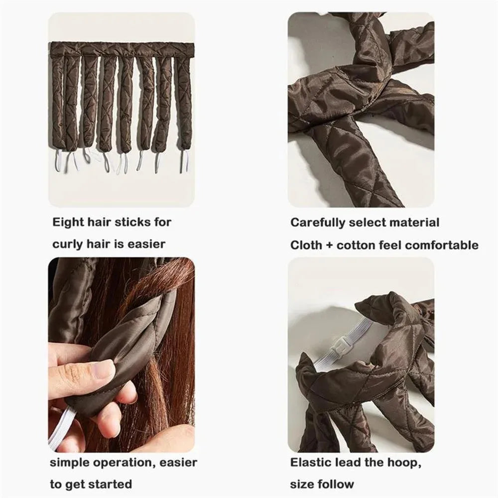 Heatless curling rod headband to get your dream curls without any heat. Silk rollers that don't damage your hair. 
Choose between nice colors.