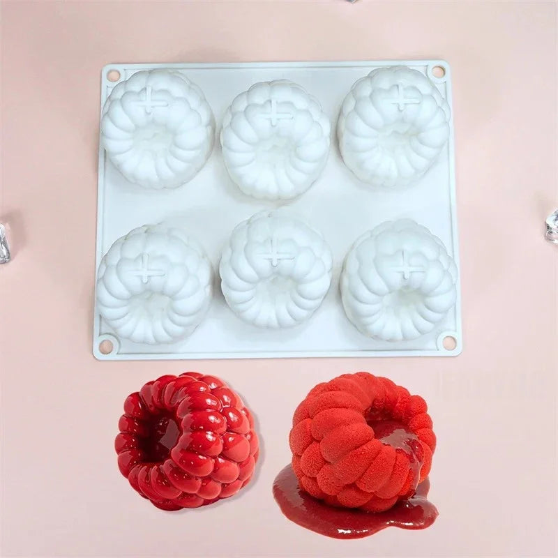 6 cavity raspberry silicone mold to make the famous 3D "trompe l'oeil" pastries.