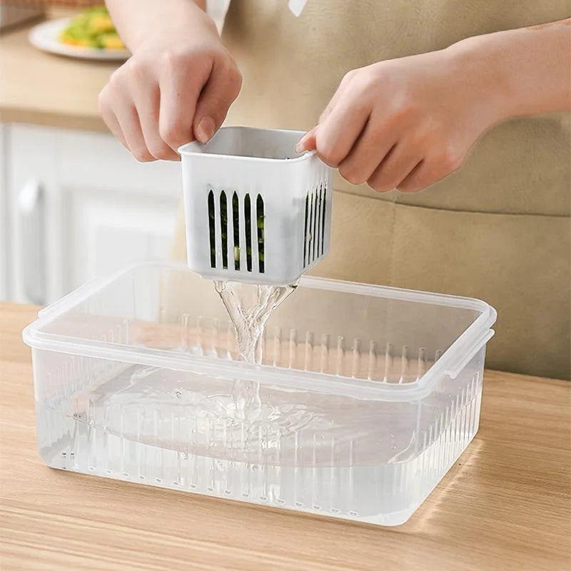 Fruit and vegetable organizer, 6 grids storage to keep food fresh. 
In fridge for fresh food or in pantry for dry food.