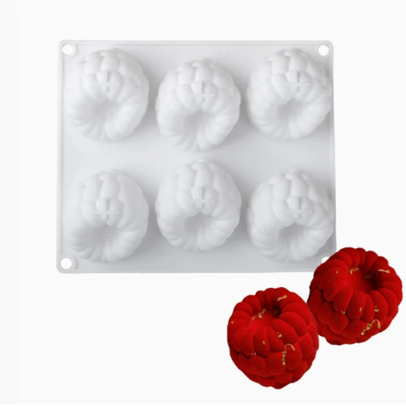 6 cavity raspberry silicone mold to make the famous 3D "trompe l'oeil" pastries.