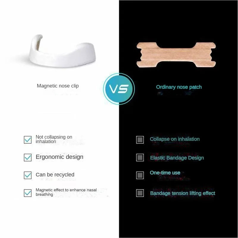 Nasal breathing kits for better sleep without snore. Its a magnetic clip what keep your nose more open to breath during your sleeping or running.