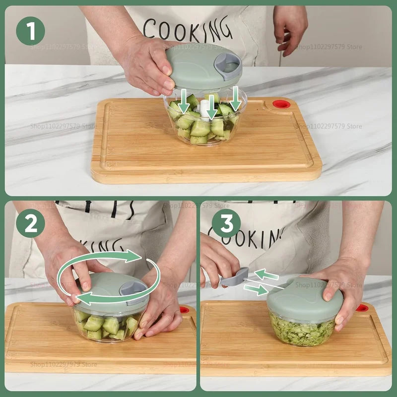 Manual food cutter 500/900ml. Work with meat, vegetables, fruit and more. 
Choose between more sizes.