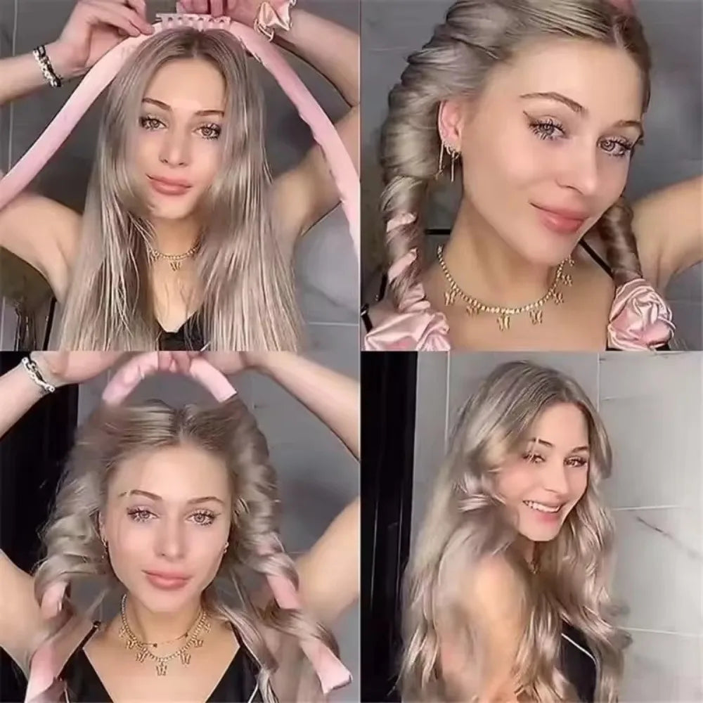 Heatless curling rod headband to get your dream curls without any heat. Silk rollers that don't damage your hair. 
Choose between nice colors.