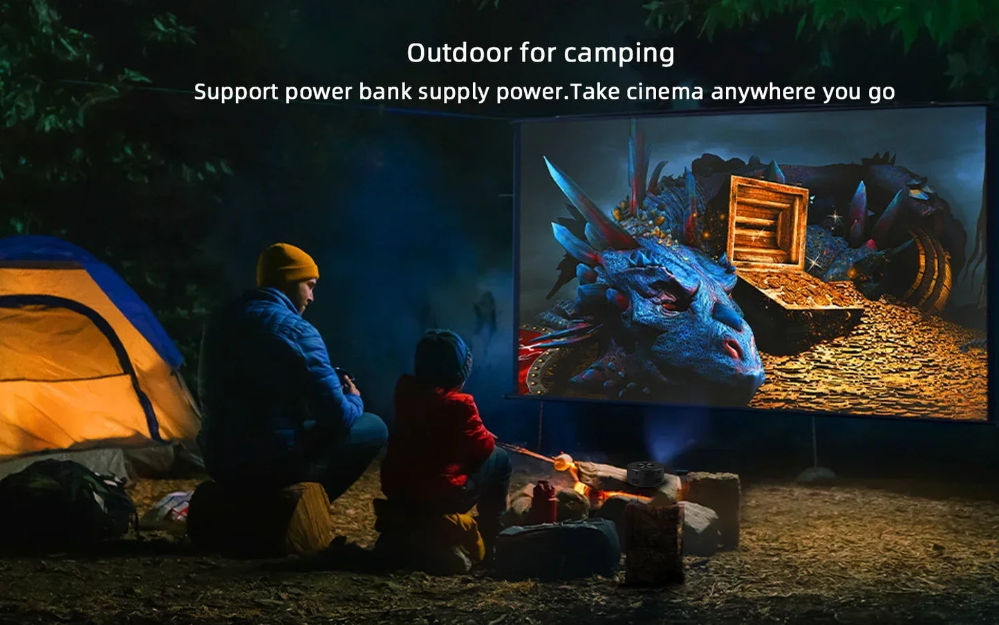 Mini home projector, 180°flexible projection 1080P with USB supports and smartphone screen.
Take the cinema home!