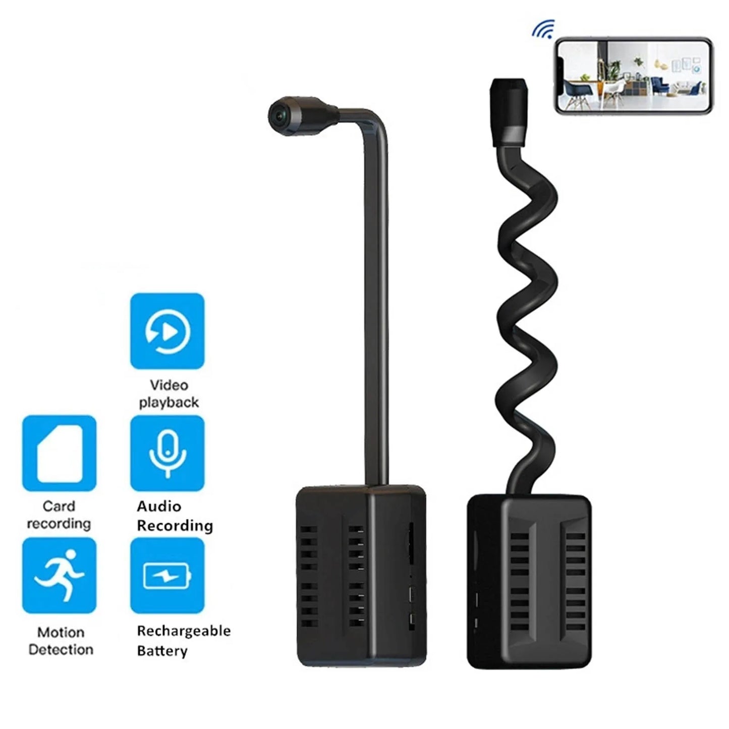 Mini WIFI camera, HD 1080P X7 with small adjustable snake lens, perfect for home use.