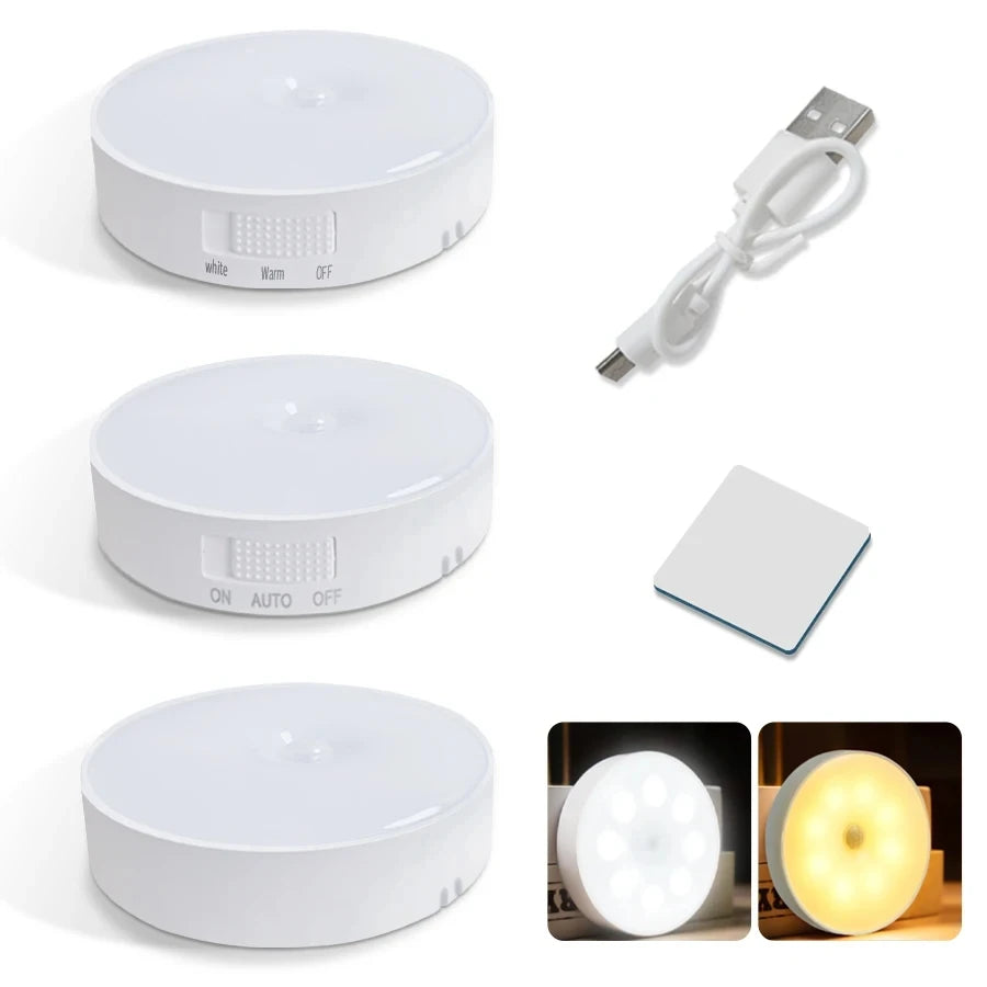Smart wireless lights to put in cabinet, kitchen, wardrobe, stairs, bathroom, like spotlights and so much more. Rechargeable with USB charger and choose between cold och warm lights.