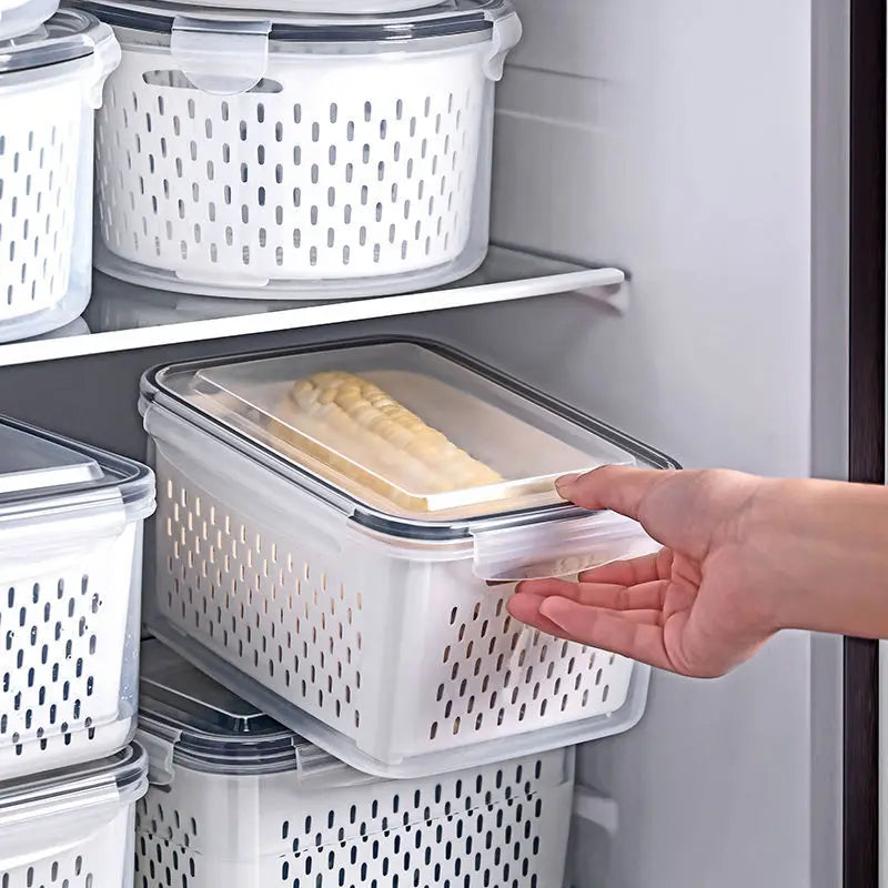 Food organizer for fridge or pantry, grids storage for all kind of food to keep it fresh.