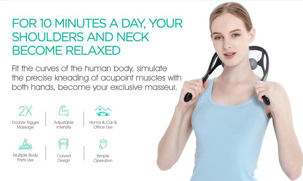 Neck and shoulder massager, deep tissue for pain and trigger point. Easy to use with ergonomic handle, lightweight and portable.
You can also use it for whole body, to keep the muscles relax.