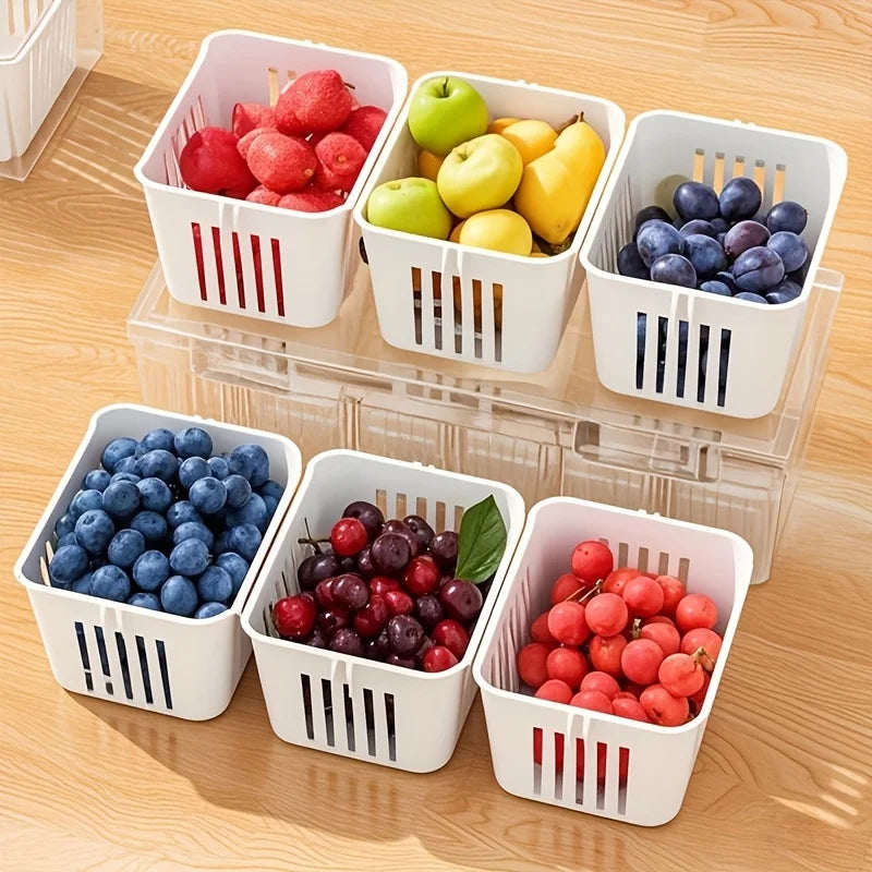 Fruit and vegetable organizer, 3 grids storage for food in fridge or pantry to keep it fresh.
