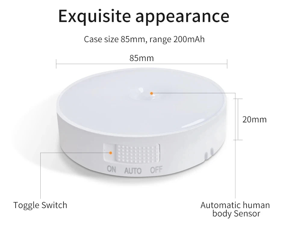 Smart wireless lights to put in cabinet, kitchen, wardrobe, stairs, bathroom, like spotlights and so much more. Rechargeable with USB charger and choose between cold och warm lights.