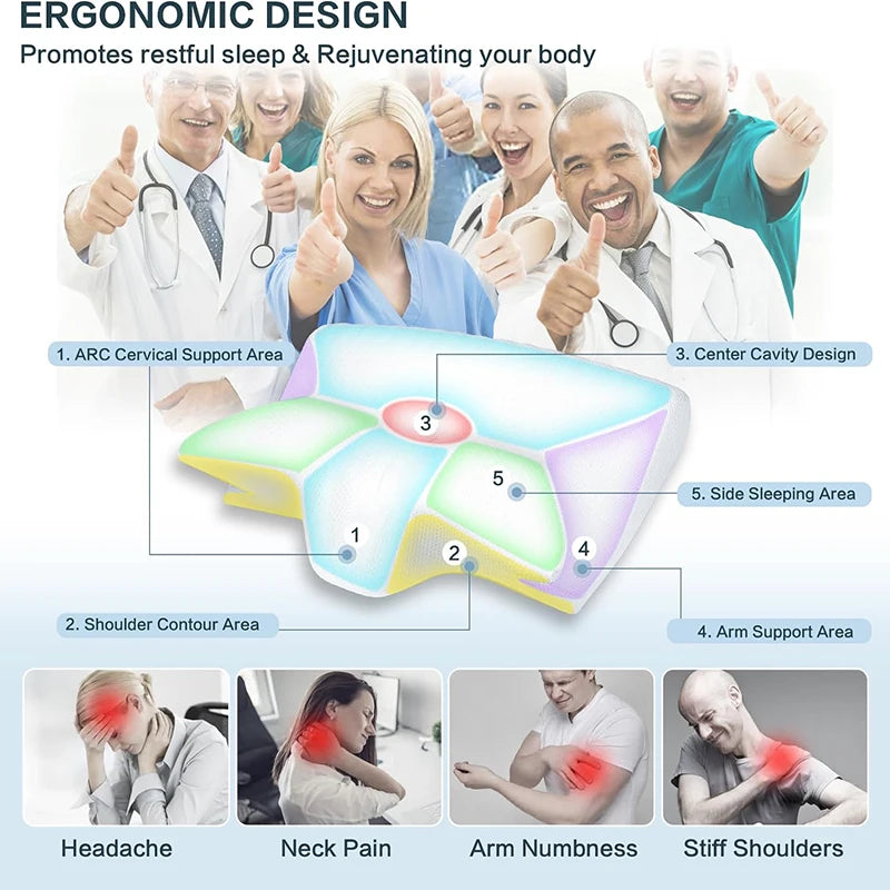 Orthopedic pillow with memory foam, 2 in 1 ergonomic and contour for neck pain.