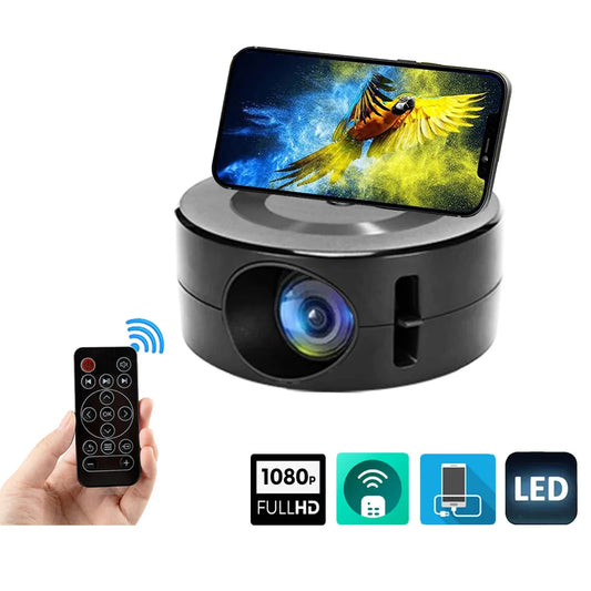 Mini home projector, 180°flexible projection 1080P with USB supports and smartphone screen.
Take the cinema home!