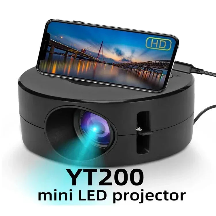 Mini home projector, 180°flexible projection 1080P with USB supports and smartphone screen.
Take the cinema home!